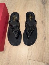 Valentino Bkack Patent Leather Wedge Flip Flop Size 40