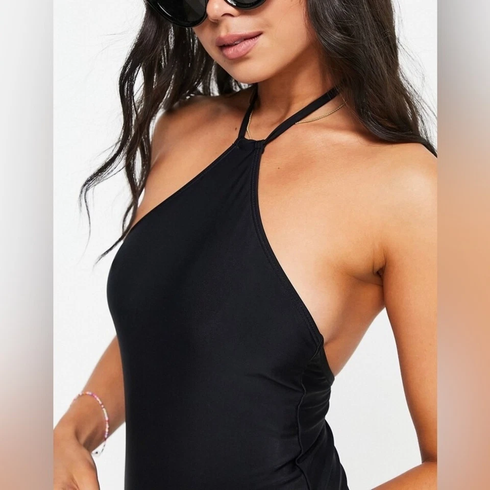 Traje de baño 4th & Reckless para mujer M negro nuevo con etiquetas halter espalda abierta minimalista de una pieza Foto 3 de 4
