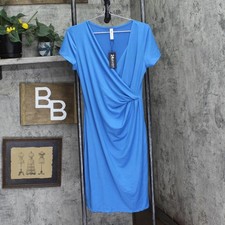 24Seven Comfort Apparel Womens Knit Faux Wrap Dress Blue M
