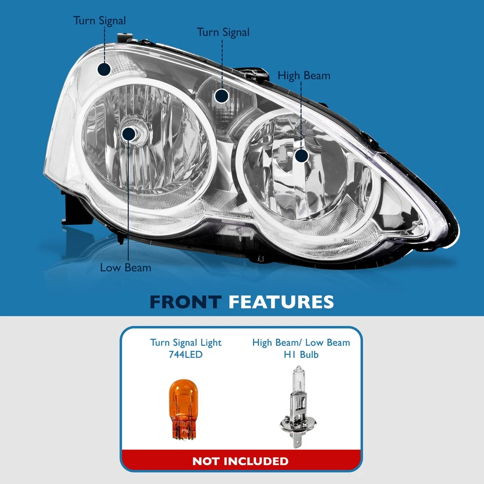 For 02-04 Acura RSX DC5 JDM Replacement Headlights Lamps Left+Right Chrome Clear Foto 4 de 4
