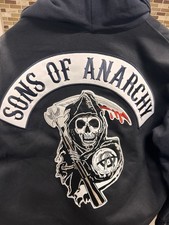 SONS OF ANARCHY ROAD GEAR  BLACK Denim Jacket KNIT Hood XL GRIM REAPER