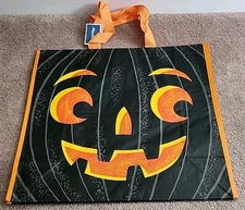 Marshalls - Cute Black & Orange Pumpkin - Large Reusable Shopping Tote Eco Bag