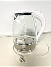 CHEF'S STAR Electric Tea Kettle, Glass Pot 1.7 Liter, Stainless Steel White NEW