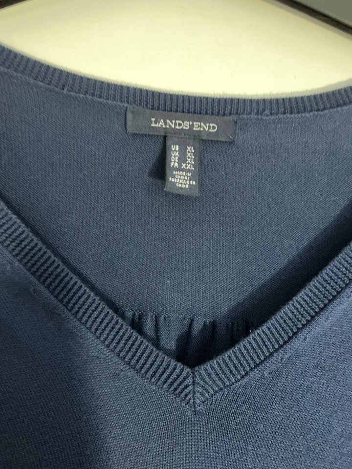 LANDS END Ladies Longline Cotton Jumper Pullover Size XL U.K. 18-20 Navy Blue - Image 4 of 4
