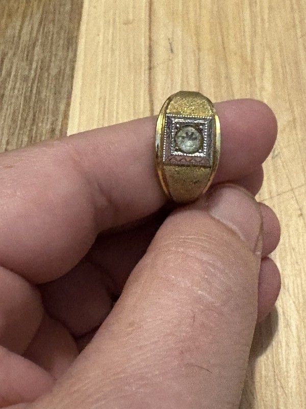 Vintage 18k HGE Mens Gold Ring size 10.5 Crystal RHINESTONES