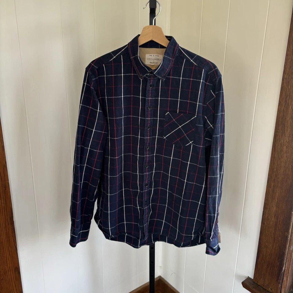 Rag & Bone Tailored Workwear Plaid Linen Cotton Long Sleeve Button Shirt Mens L - Image 2 of 4