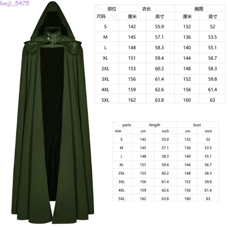 Capa Medieval Con Capucha Adulto Halloween Mago Capa Bata Medieval Abrigo Cos Disfraz Foto 3 de 4