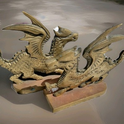 Vintage Brass Dragon Book Ends Stunning 