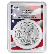2023 $1 American Silver Eagle PCGS MS70 Flag Frame