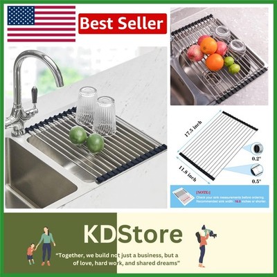 Multi-Functional Roll Up Dish Drying Rack, Stylish & Space-Efficient 17.5x11.8
