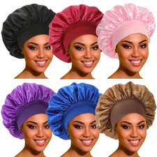 Women Satin Bonnet Night Sleep Cap Hair Hat Silk Head Cover Wide Elastic Band