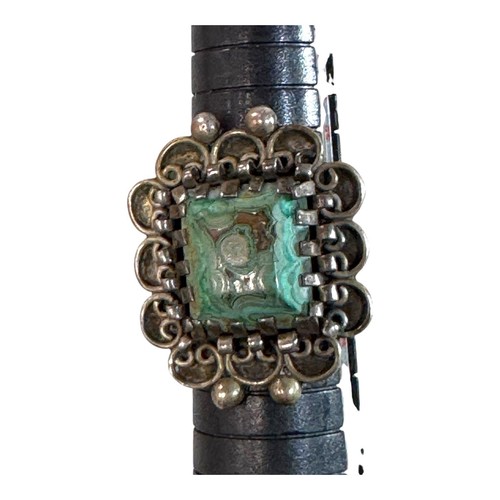 Vintage Taxco Mexico Sterling Silver Ring Turquoise Stone Square Design Size 8 - Picture 6 of 12