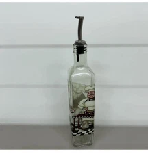 Olive Oil & Vinegar Cruet Chef Waiter Print Dispenser Glass Bottle Metal Spout