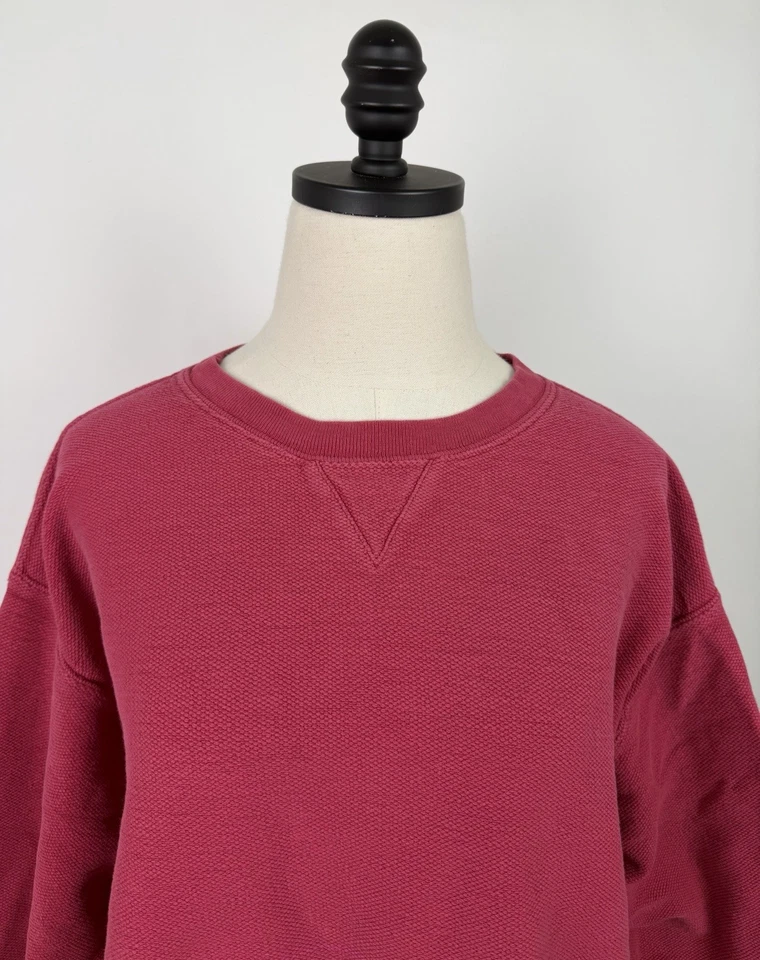 Vintage Lands End Pique Knit Sweatshirt Womens XL Salmon Red Cotton Crewneck USA - Image 2 of 4