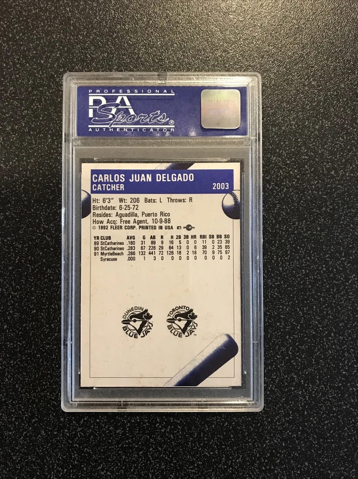 CARLOS DELGADO 1992 PROCARDS NOVATO TARJETA RC #2003 PSA 10 GEMA MT DUNEDIN BLUE JAYS Foto 3 de 3