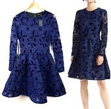 SALE - BNWT Maje dress size 3 Skater Skirt Lace Floral Velvet Medium UK 12 US 8