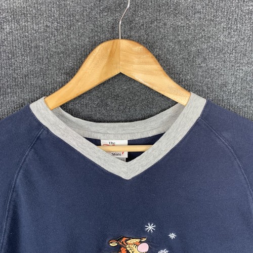 Disney Store T-Shirt Size S Blue Long Sleeve V Neck Embroidered Tigger Winter - Picture 2 of 13