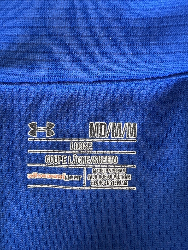 Pullover suelto con cremallera 1/4 Under Armour de los Chicago Cubs para hombre azul bordado logotipo MLB Foto 3 de 4