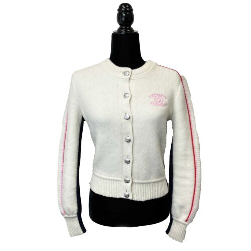 Chanel 21-22FW Varsity Sweater Jacket - Ivory Pink CC / Racer Trim - 34 US 2 - Afbeelding 1 van 7