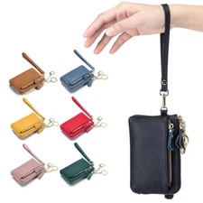 Women Soft Leather Small Coin Purse Wristlet Mini Pocket Wallet with Keychain