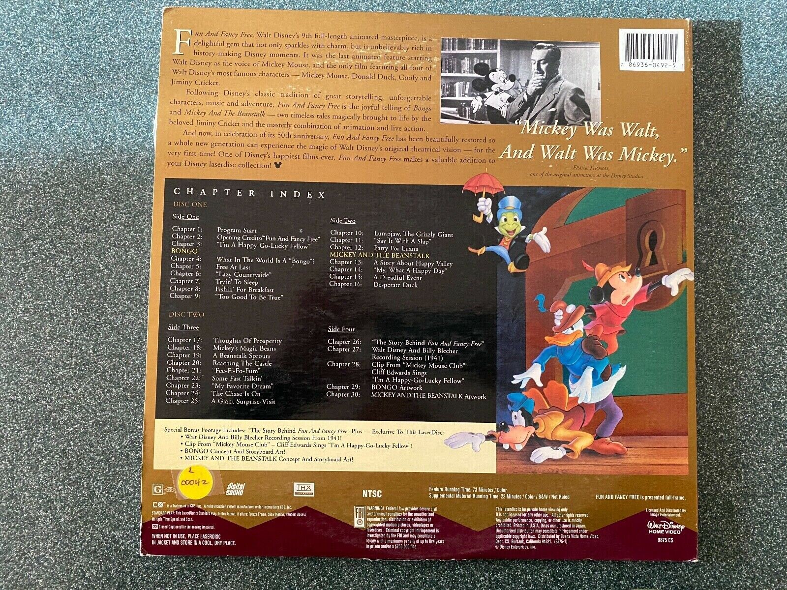 "Fun and Fancy Free" CAV 50th Anniversary Laserdisc LD Walt Disney