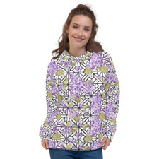 Cute Floral Lilac Geometry Hoodie - Unique Flowers Pullover Hooded Sweatshirt