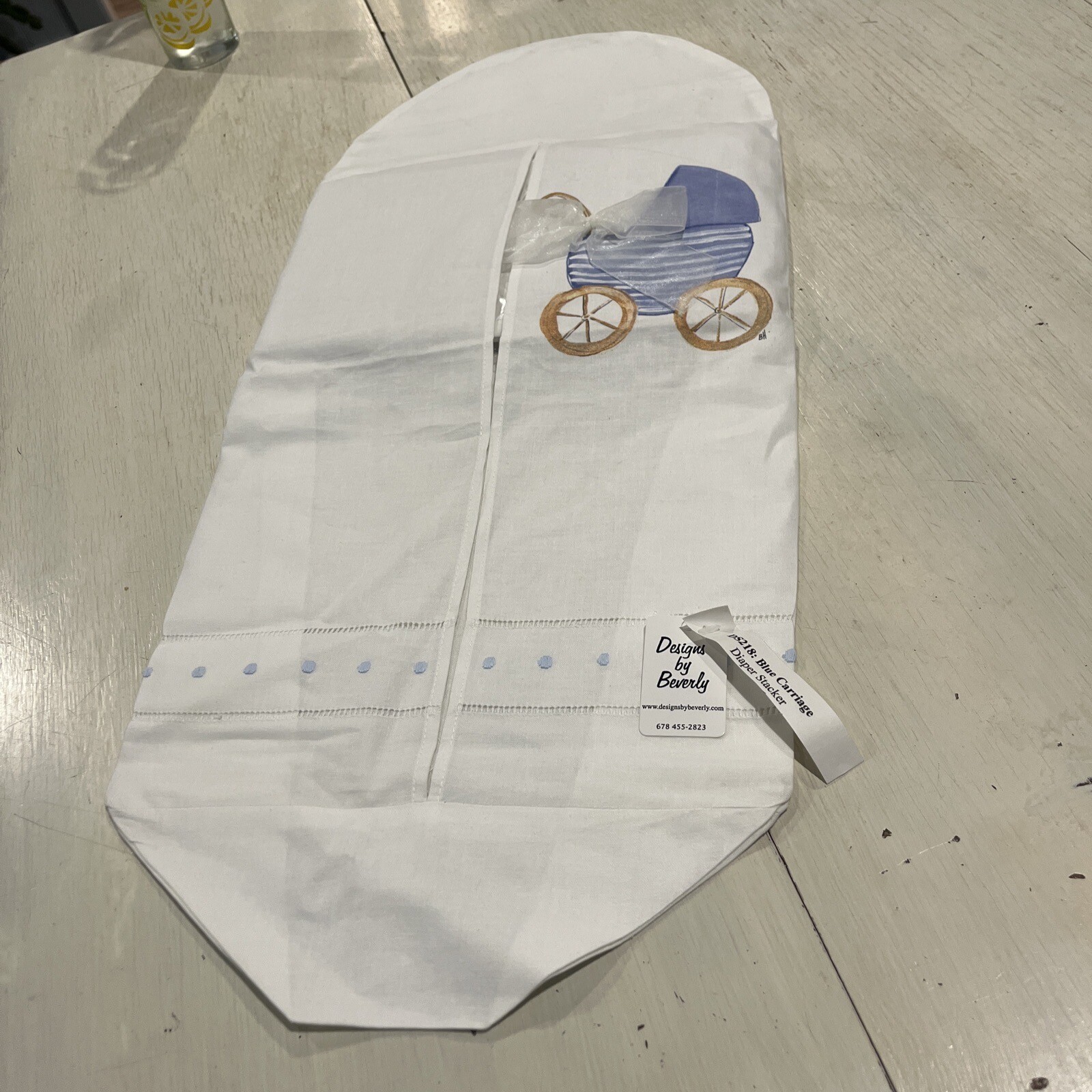 Stacker/holder Handmade White Blue Carriage Sturdy Bottom~ne