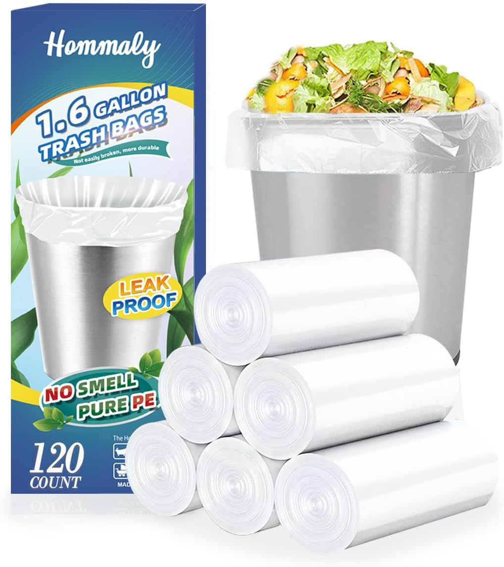 1.6 Gallon 120 Pcs (Fit 1.3-1.6 Gal)Small Clear Trash Bags, Strong 1.3 Gallon1.5