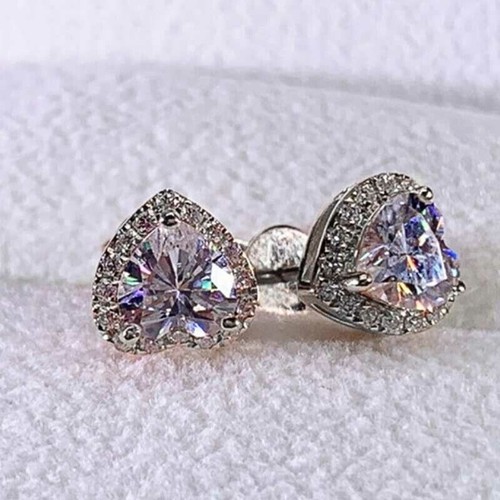 2.50Ct Heart VVS1 Moissanite Push Back Engagement Earrings 14k White Gold Plated - Picture 4 of 9