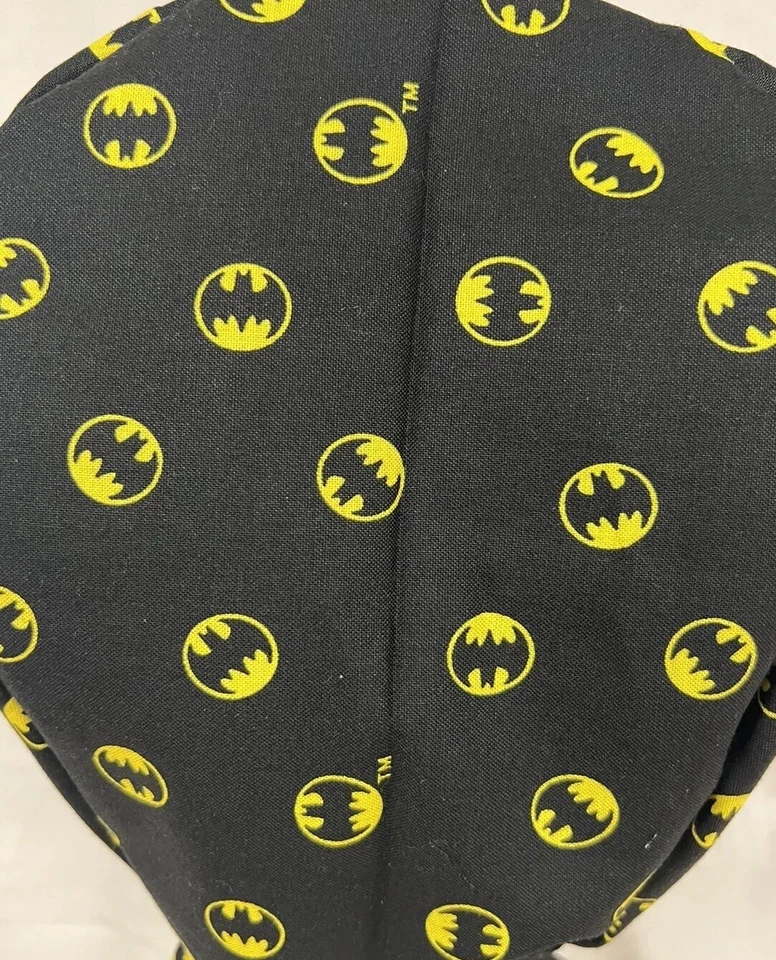Men/Women Surgical Scrub Cap Lined Comics Bat Small Logo B/Y 100% Cotton - Image 3 of 3