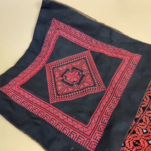 Four Vintage Middle-Eastern Cushion Covers Hand Stitched Red Fabric Parchments - Picture 9 of 21