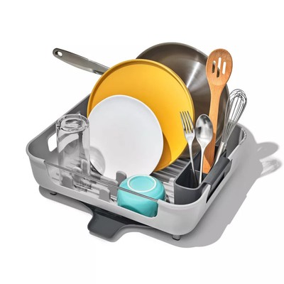 OXO Large Capacity Dish Rack: Gray Freestanding Polypropylene 