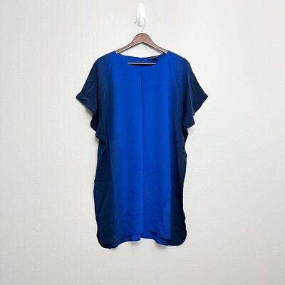 French Connection Silk Mini Dress Size 4 Blue Tie Dye Dolman Shift
