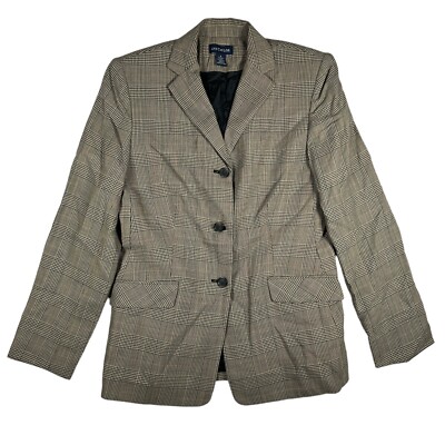 Ann Taylor Womens Wool Blazer Jacket Tan Brown Houndstooth