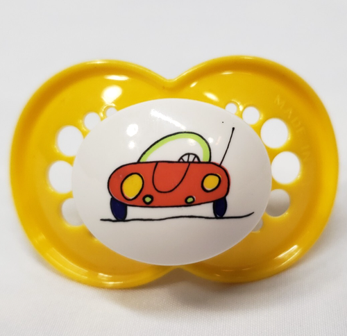 Vintage Ulti MAM Pacifier Yellow Red Car 1995 Sassy Orthodontic Latex Nipple - Picture 2 of 18