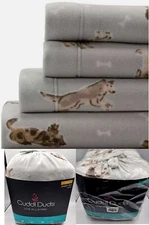 Cuddl Duds Dogs MicroFleece Sheet Set Plush Puppies Bone Soft Fleece Twin Full
