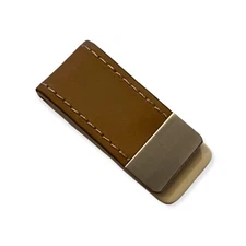 Tan Leather & Zinc-Alloy Money Clip Pair of Two New