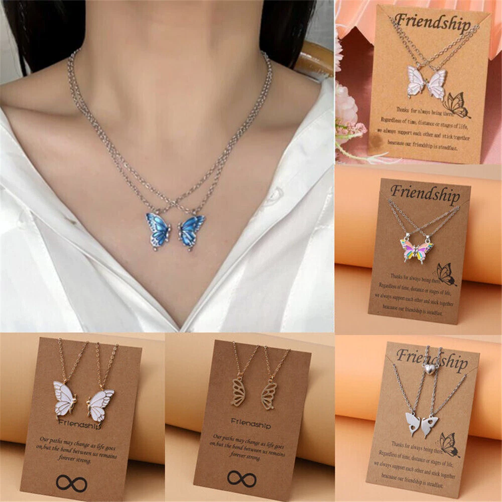 2Pcs Magnetic Matching Butterfly Friendship Necklace Best Friends