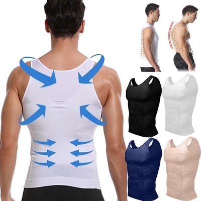 Herren Abnehmen Body Shaper Gynäkomastie T-shirt Haltung Korrektor Weste Kompr