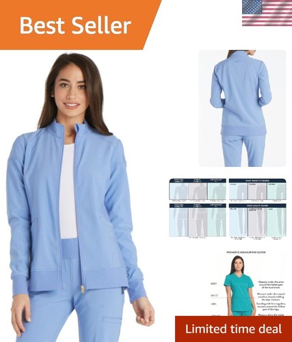 Mandarin Collar Women's Zip Front Scrub Jacket - 360° Stretch, Moisture-Wicking