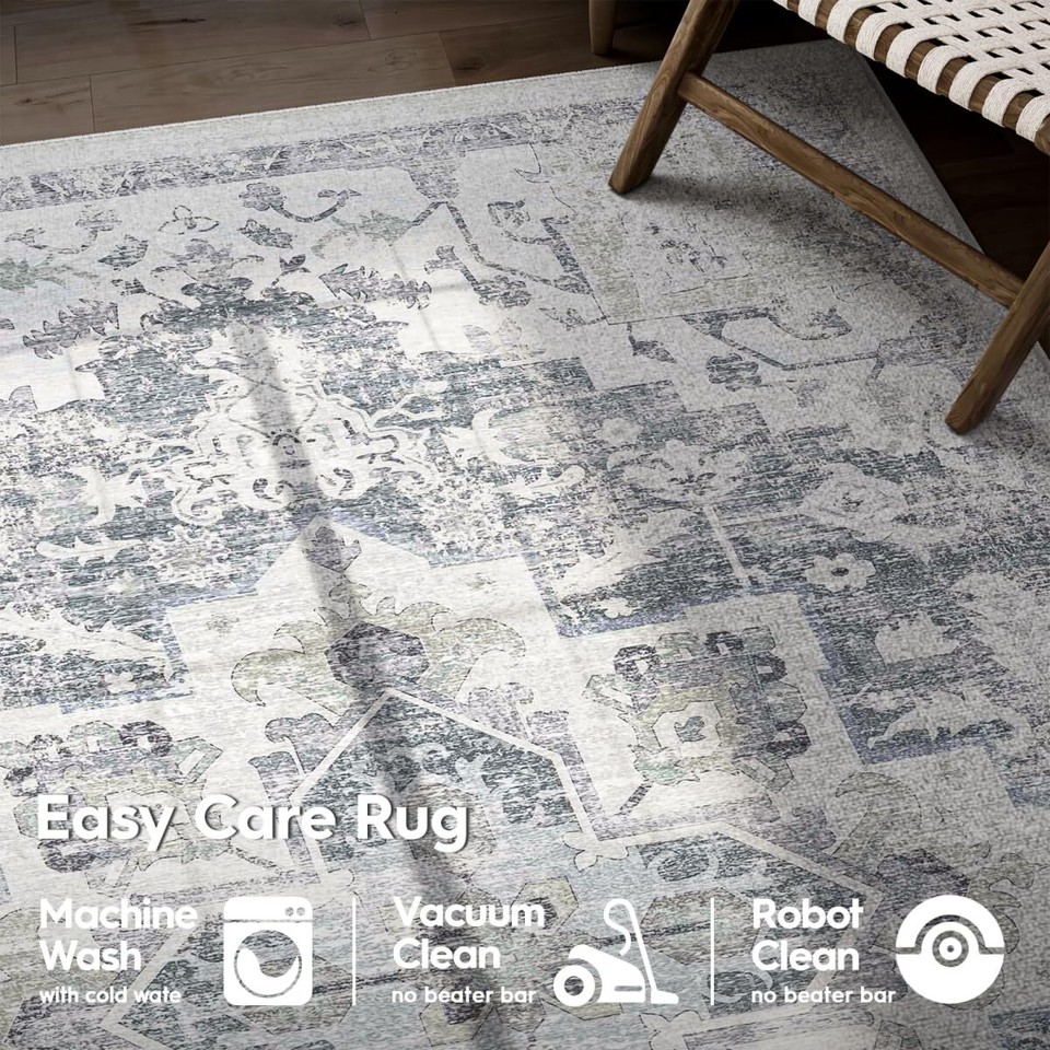 Eleisa Area Rug 2x8 Runner Rugs Non Slip Washable Hallway Rug Grey