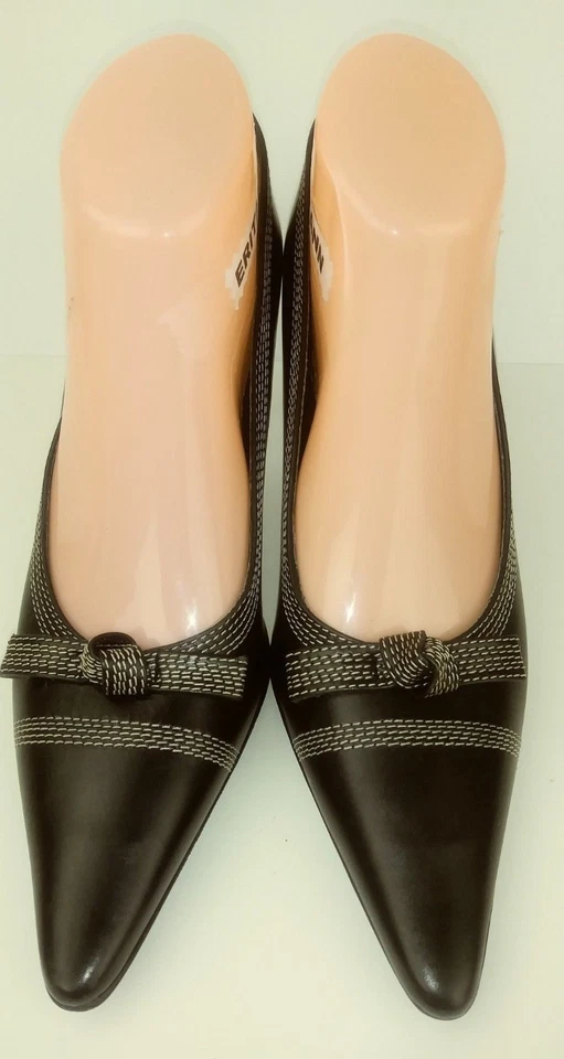 Женские туфли на каблуках Mila Paoli размер США 8 B черные кожаные с бантом платье с заостренным носком 2091 - Изображение 3 из 4