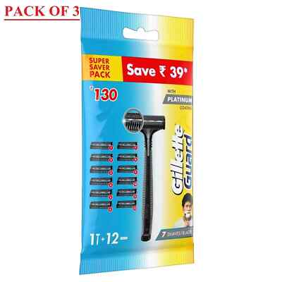 PACK OF 3 X Gillette Guard Manual Shaving Razor with 12 Cartridges free shipping