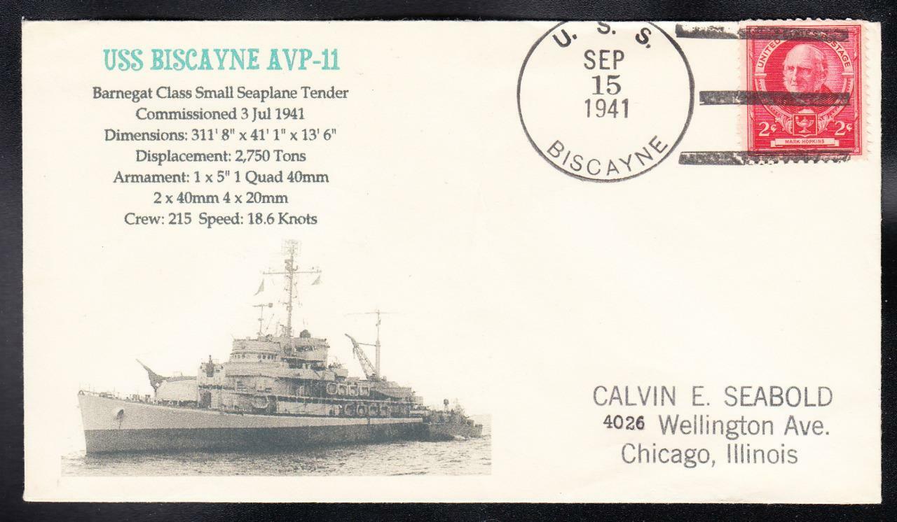 WWII 70% OFF Mail order cheap Outlet Seaplane Tender USS BISCAYNE Cover 1 AVP-11 Naval MhCachets
