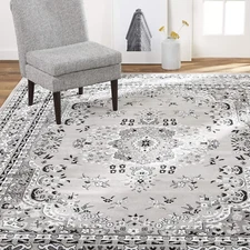 Premium Sakarya Traditional Medallion Border Area Rug, Gray, 3'7"X5'2" Rectangle