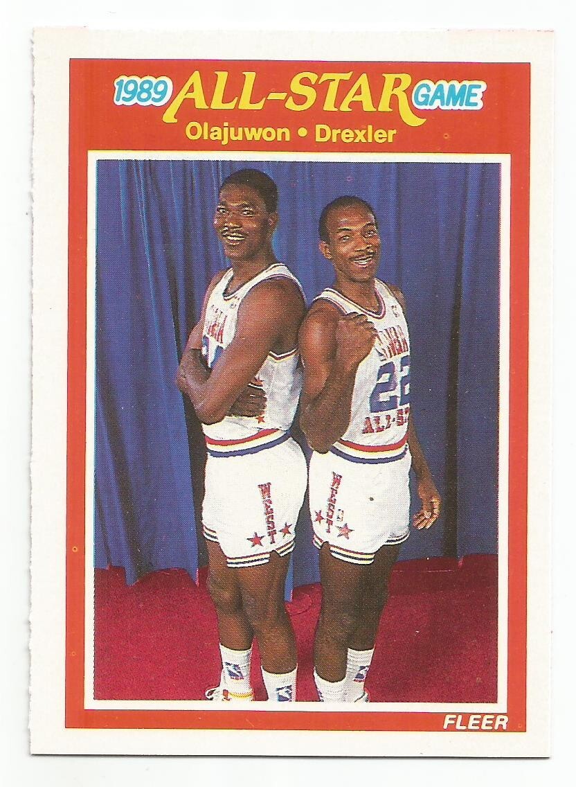 HAKEEM OLAJUWON CLYDE DREXLER 1989-90 FLEER ALL STAR CARD HAKEEM OLAJUWON CLYDE DREXLER 1989-90 FLEER ALL STAR CARD
