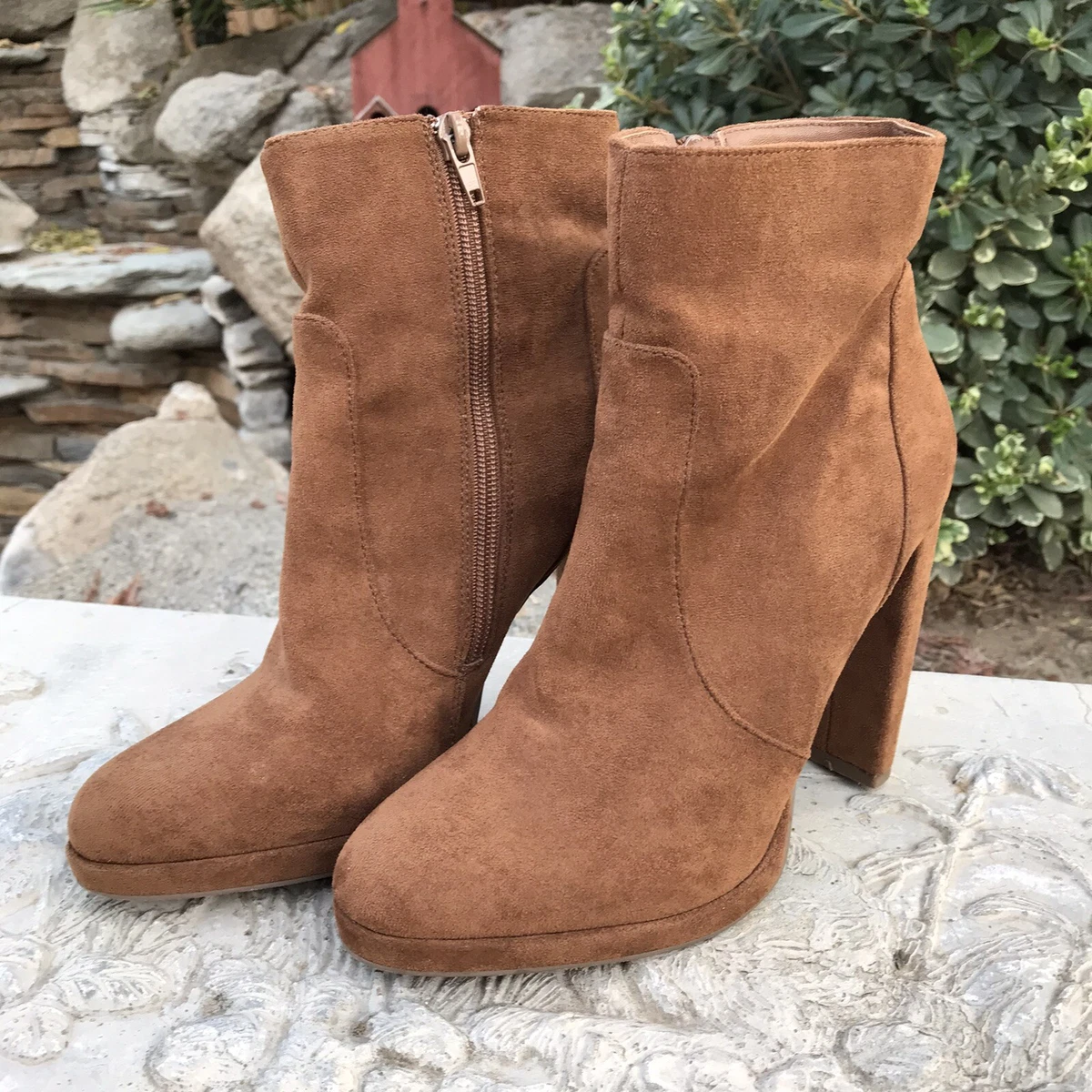Forever 21 Boots Women s Brown Faux Suede Ankle Boots Side Zipper