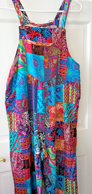 Boho Jumpsuit Colorful Romper Wide Legs Cotton Blend Festival Hippie Large