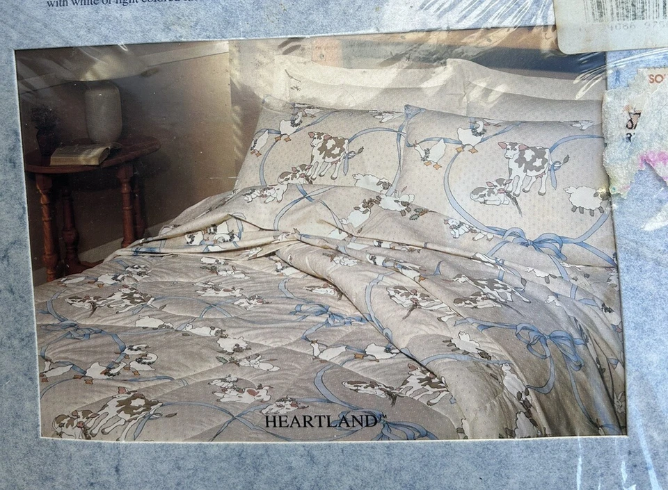 Juego de 3 sábanas dobles de vacas y cintas de los años 70 PACIFIC MILLS EE. UU. NUEVO CON ETIQUETAS Foto 2 de 4