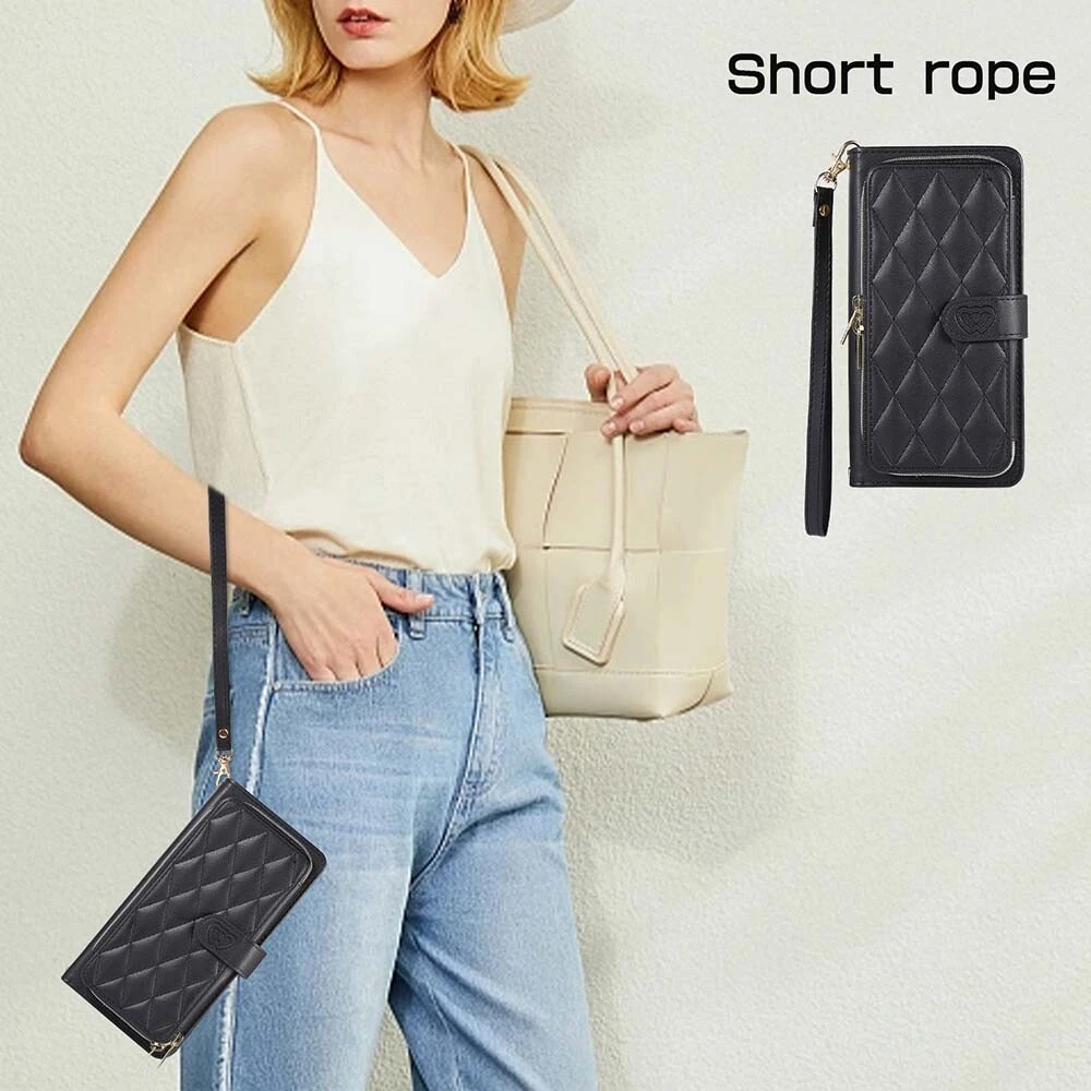 Durable Leather Zipper Flip Wallet Case for iPhone 15 Pro Max 14 13 12 11 XR
